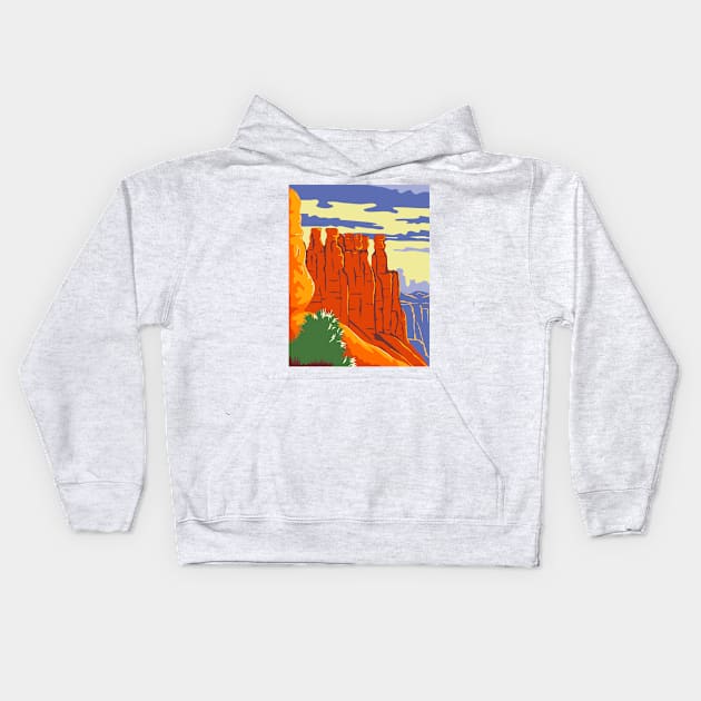 Bryce Canyon National Park in Paunsaugunt Plateau Garfield County and Kane County Utah WPA Poster Art Color Kids Hoodie by retrovectors